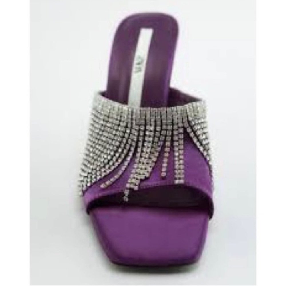 NWT. Zara Purple Sparkly Heeled Sandals with Rhinestone Fringe. Size 6,5.